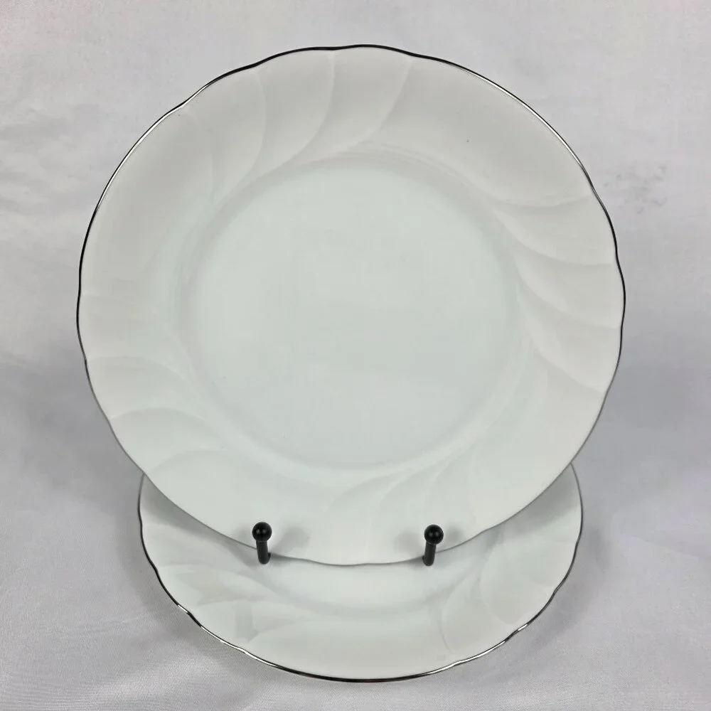 TWO Mikasa Wedding Band Platinum Salad Plates Swirled Platinum Trim